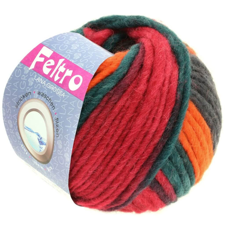Lana Grossa 375 - Weinrot/Orange/Petrol/Anthrazit Lana Grossa Feltro Print 50g Lieblingsgarn