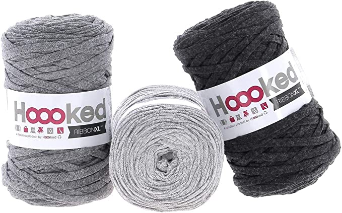 Hoooked Garn Peble Grey Hoooked Set aus 3 Rollen RibbonXL Lieblingsgarn