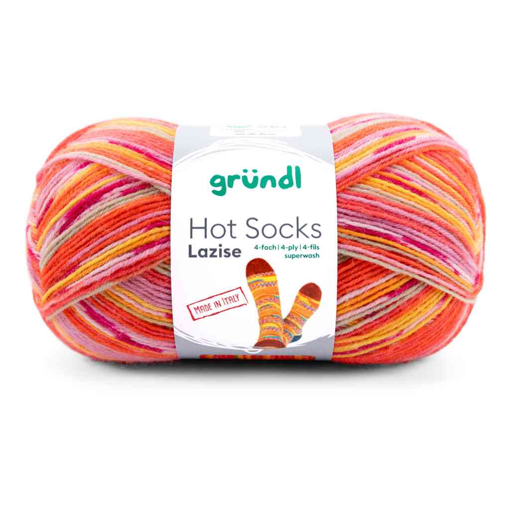 Gründl 03 -orange-leuchtgelb-hellrosa-malve-weiß-meliert Gründl Hot Socks Lazise Sockenwolle Lieblingsgarn