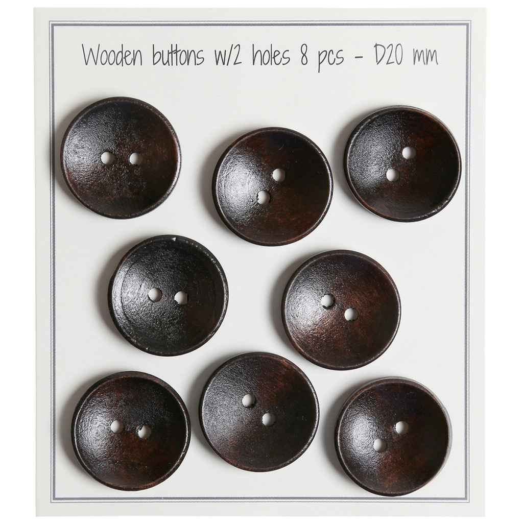 Go handmade Wooden buttons, 2 holes, D12mm, set of 8 pcs. Deep