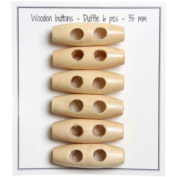 Go handmade Wooden buttons duffle, 30mm, set of 6 pcs.