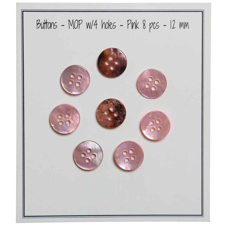 Go handmade Pearl buttons MOP 12mm 4 holes, set of 8 pcs.