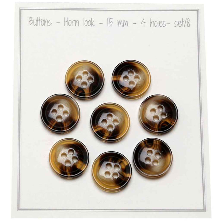 Go handmade Buttons - Horn look, 4 holes, set of 8 pcs.