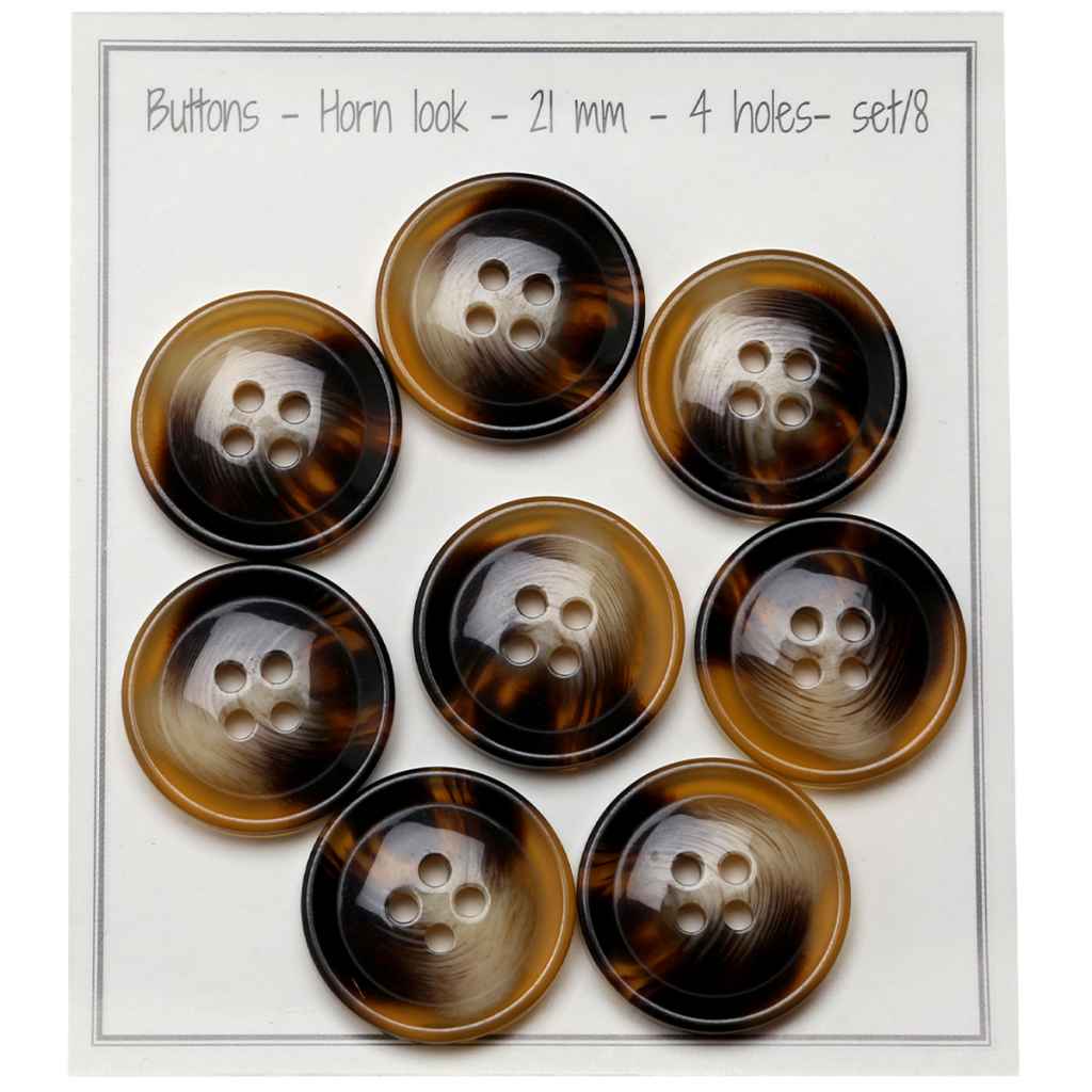 Go handmade Buttons - Horn look, 4 holes, set of 8 pcs.