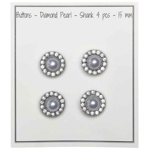 Go handmade Diamond Pearl buttons, 15mm shank, set of 4 pcs.