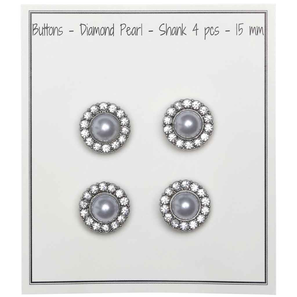 Go handmade Diamond Pearl buttons, 15mm shank, set of 4 pcs.