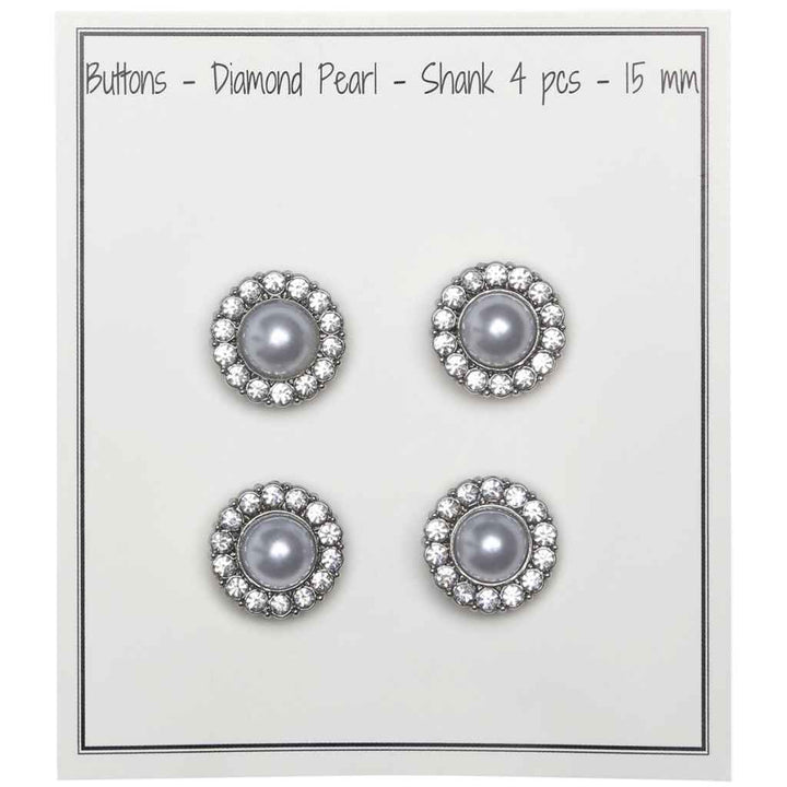 Go handmade Diamond Pearl buttons, 15mm shank, set of 4 pcs.