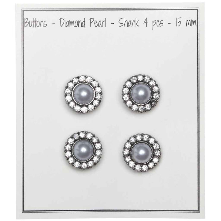 Go handmade Diamond Pearl buttons, 15mm shank, set of 4 pcs.