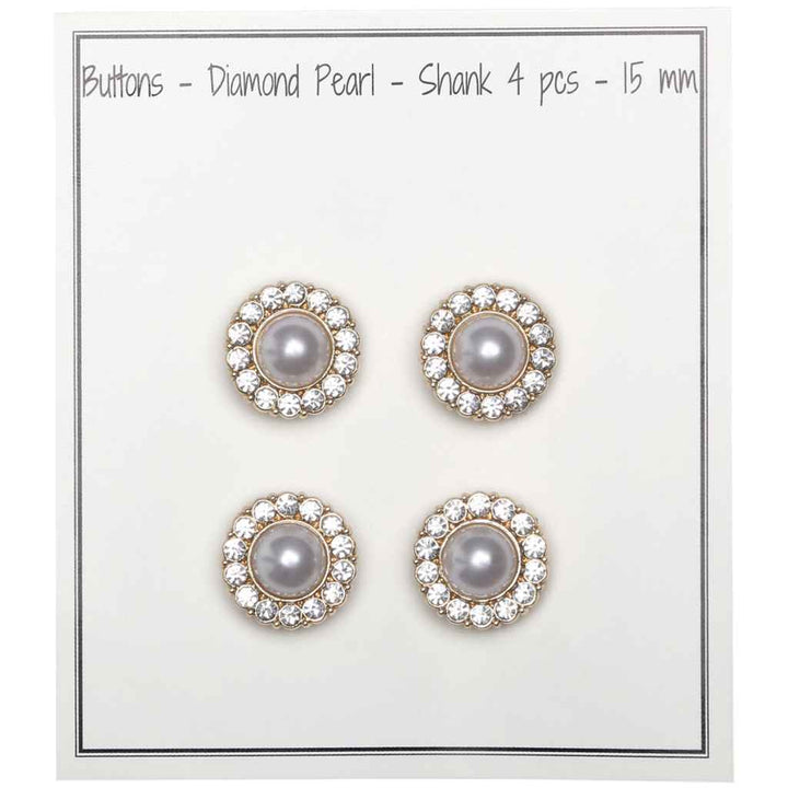Go handmade Diamond Pearl buttons, 15mm shank, set of 4 pcs.