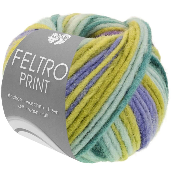 Lana Grossa Feltro Print 50g, Farbe 1315 Limette/Lila/Mint/Oleander /Dunkelgrün – Schurwolle bei Lieblingsgarn