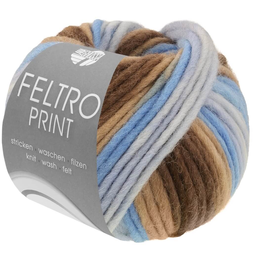 Lana Grossa Feltro Print 50g, Farbe 1319 Grau/Hellblau/Taupe/Dunkelbraun – Schurwolle bei Lieblingsgarn