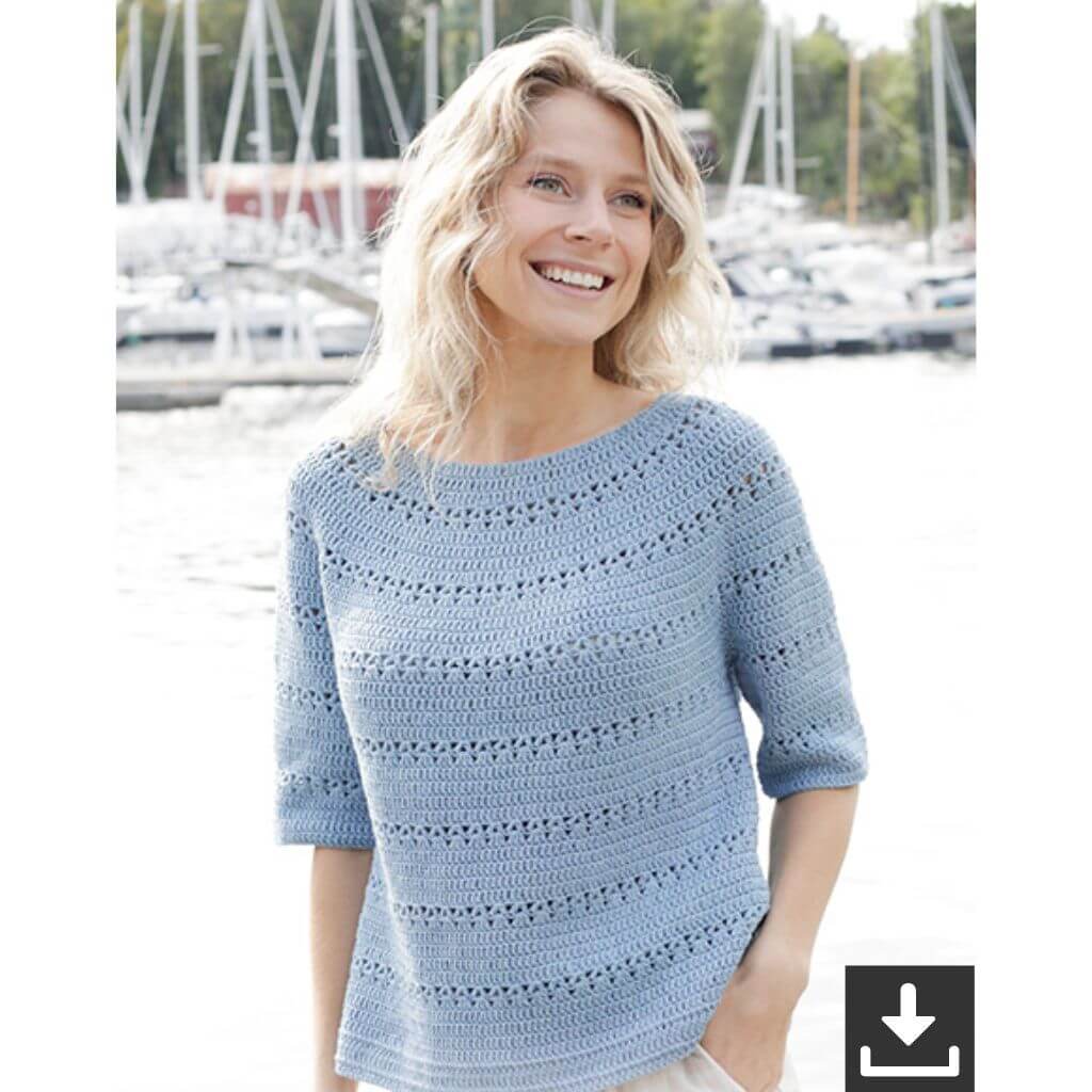 Drops Design Pattern Damen Pullover Bonnie Blue Häkelset - Drops (PDF) Lieblingsgarn