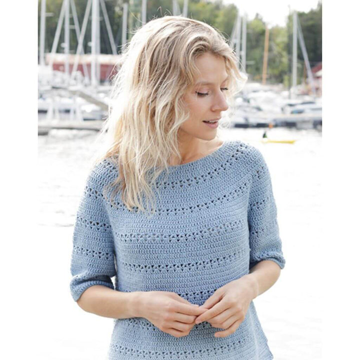 Drops Design Pattern Damen Pullover Bonnie Blue Häkelset - Drops (PDF) Lieblingsgarn