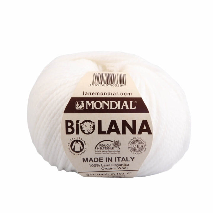 Lane Mondial 100 - Weiss Lane Mondial Bio Lana 50g - Bio Wolle Lieblingsgarn