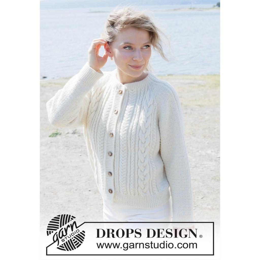 Strickjacke mit Zopfmuster und doppelter Halsblende Strickanleitung - Drops Design (PDF) bei bei bei bei bei Lieblingsgarn