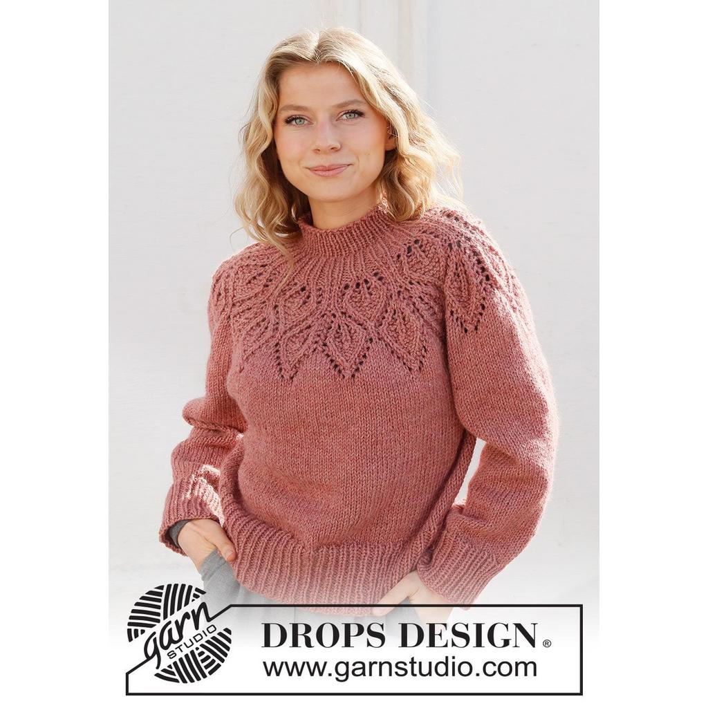 Pullover mit Blattmuster-Passe Strickanleitung - Drops Design (PDF) bei bei bei bei bei bei bei bei bei bei Lieblingsgarn