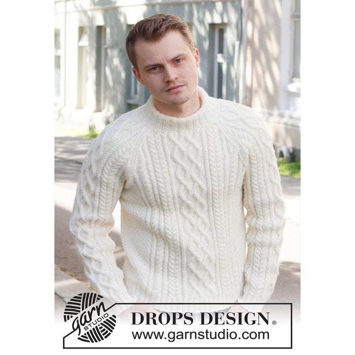 Ice Island Herrenpullover mit Zopfmuster Strickanleitung - Drops Design (PDF) bei bei bei bei bei bei bei bei Lieblingsgarn