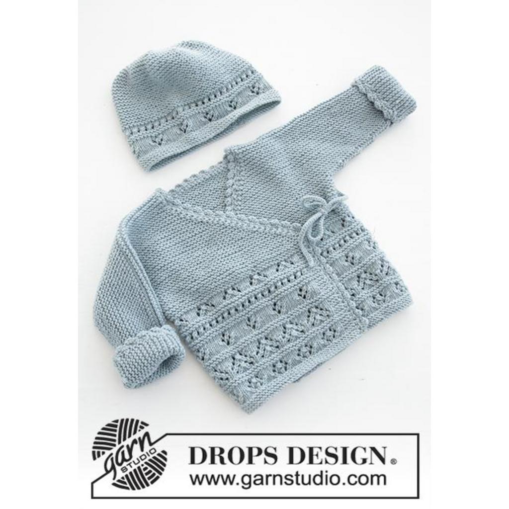 Baby Jacke mit Schühchen im Lochmuster Strickanleitung - Drops Design (PDF) bei bei bei bei bei bei bei bei bei Lieblingsgarn