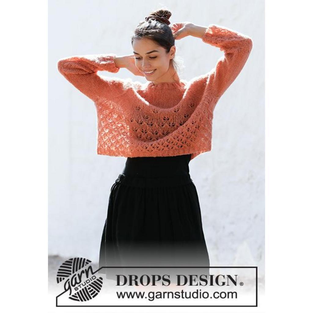 Pullover mit Raglan und Lochmuster Strickanleitung - Drops Design (PDF) bei bei bei bei bei bei bei bei bei Lieblingsgarn