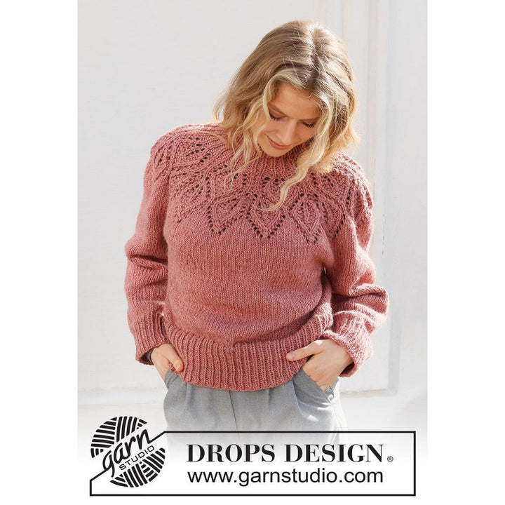 Pullover mit Blattmuster-Passe Strickanleitung - Drops Design (PDF) bei bei bei bei bei bei bei bei bei bei Lieblingsgarn