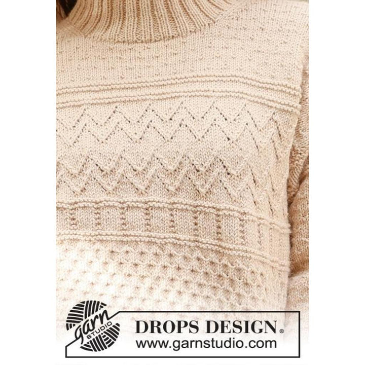 Pullover mit Reliefmuster und doppelter Halsblende Strickanleitung - Drops Design (PDF) bei bei bei bei bei Lieblingsgarn