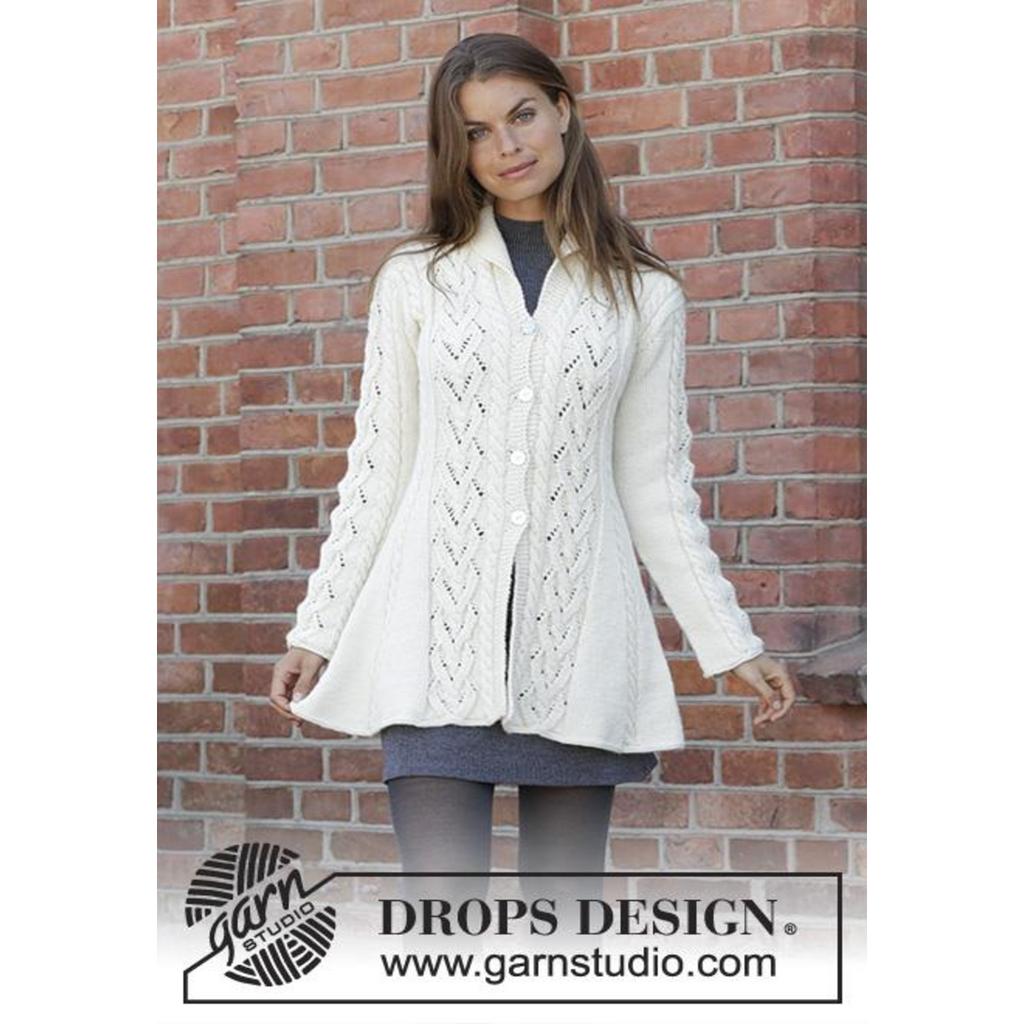 Ice Dancer Taillierte Strickjacke mit Schalkragen Strickanleitung - Drops Design (PDF) bei bei bei bei bei Lieblingsgarn