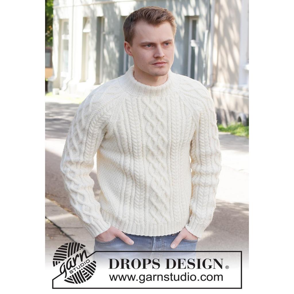 Ice Island Herrenpullover mit Zopfmuster Strickanleitung - Drops Design (PDF) bei bei bei bei bei bei bei bei Lieblingsgarn