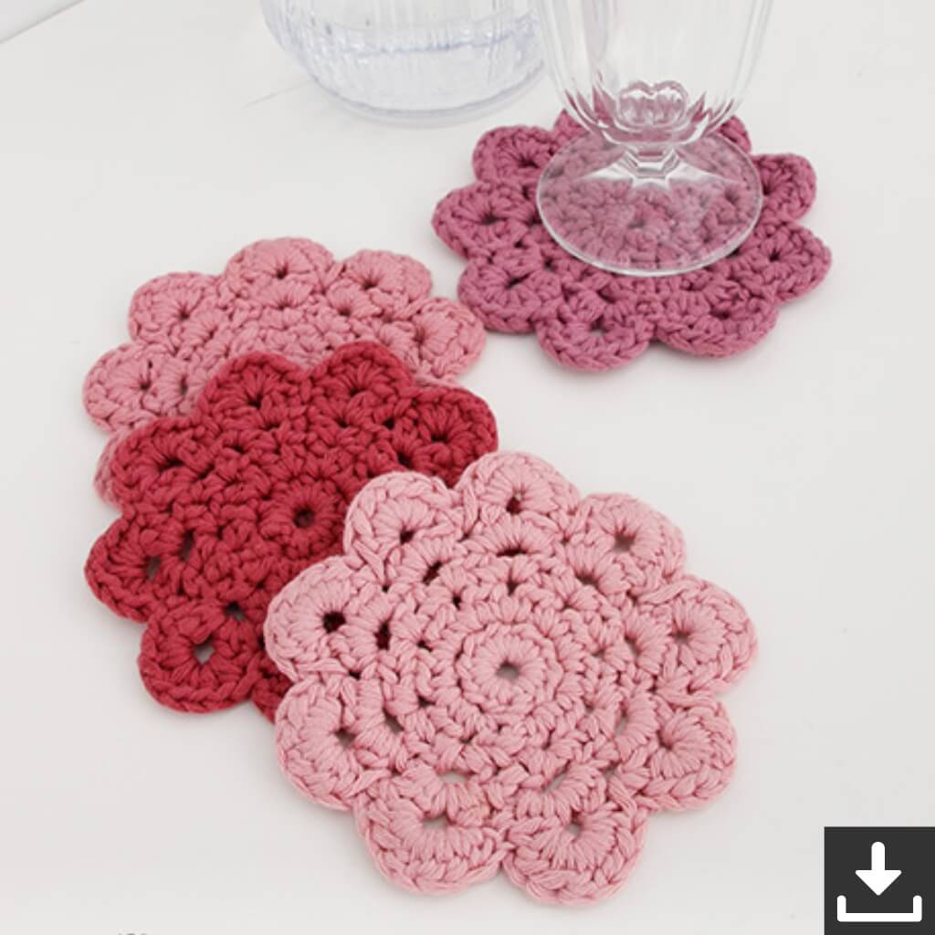 Drops Design Pattern Blushing Coaster Blumenuntersetzer Häkelkit - Drops (PDF) bei bei bei bei bei bei bei bei Lieblingsgarn