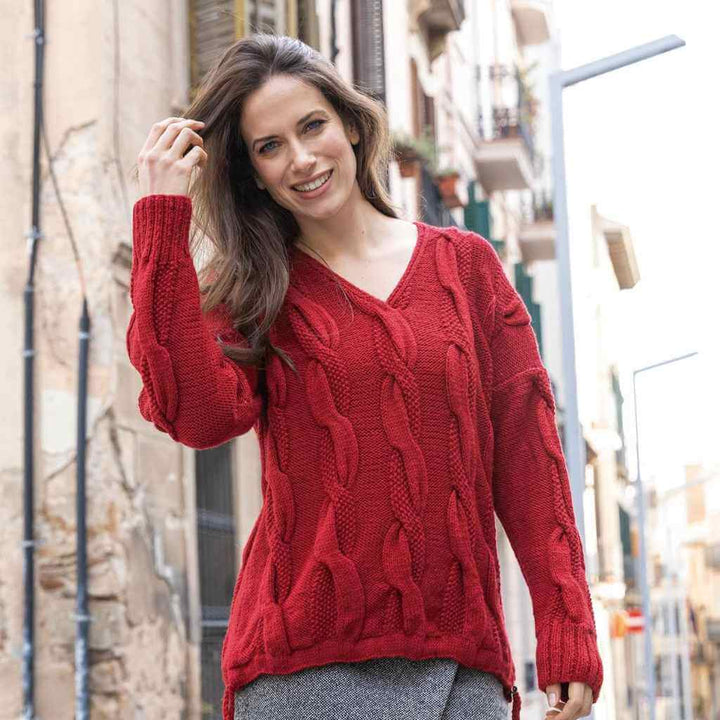 Katia Zopfmuster Pullover mit V-Ausschnitt Strickanleitung – Produktansicht bei bei Lieblingsgarn
