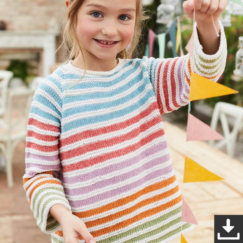 Lana Grossa Pattern Kinder Raglanpullover gestreift Strickset - Lana Grossa (PDF) Lieblingsgarn
