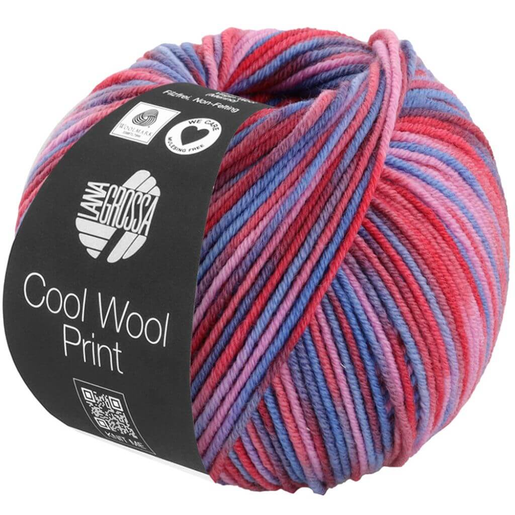 Lana Grossa 836 - Tomate/Fliederrosa/Tauben-/Veilchenblau/ Wein-/Dunkelrot Lana Grossa Cool Wool Print 50g Lieblingsgarn
