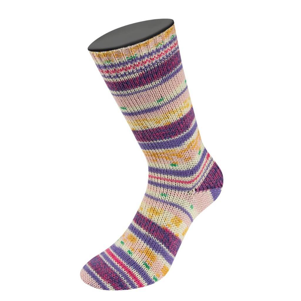 Lana Grossa Landlust Die Sockenwolle, Farbe 721 Rosa/Ecru/Grün/Blauviolett/Safrangelb/Pink/ Fuchsia bei Lieblingsgarn