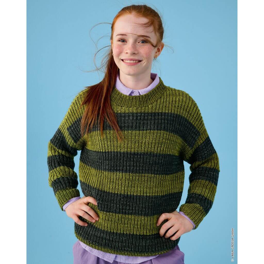 Lana Grossa Kinder-Streifenpullover im Halbpatent Strickanleitung – Produktansicht bei bei bei bei bei bei bei Lieblingsgarn