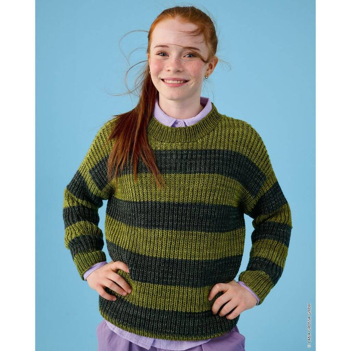 Lana Grossa Kinder-Streifenpullover im Halbpatent Strickanleitung – Produktansicht bei bei bei bei bei bei bei Lieblingsgarn