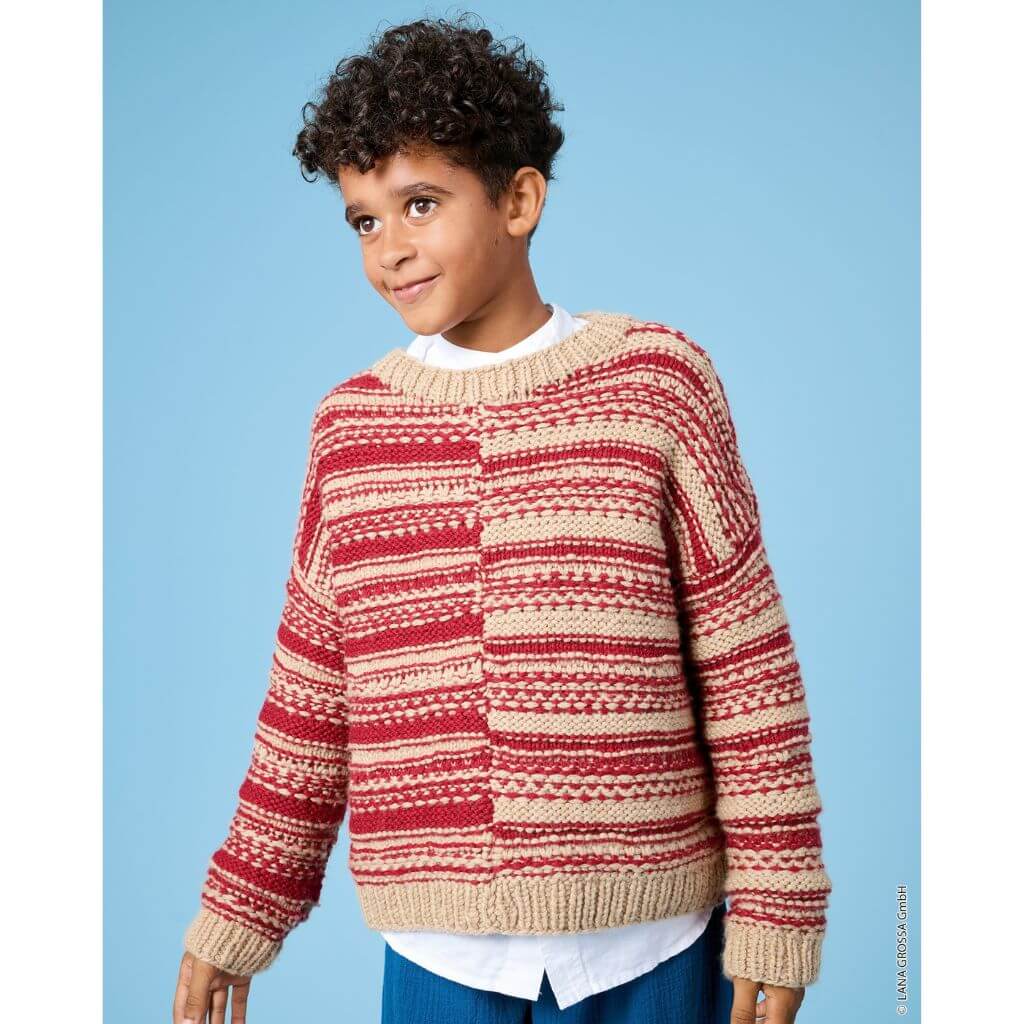 Lana Grossa Kinderpullover mit gespiegeltem Streifenmuster Strickanleitung – Produktansicht bei bei bei bei bei Lieblingsgarn