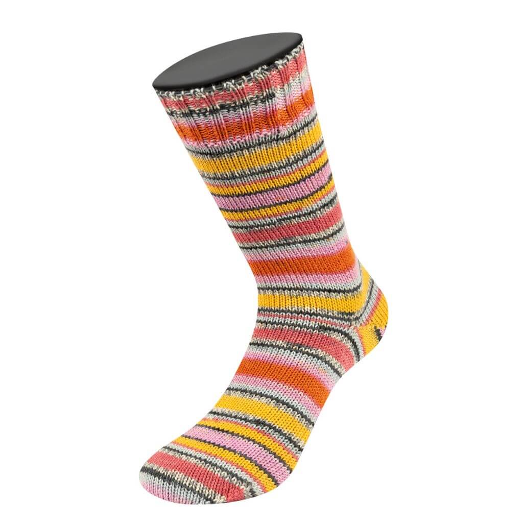 Lana Grossa 3802 - Gelb/Hell-/Dunkelgrau/Altrosa/Rosa/Orange gestreift Lana Grossa Meilenweit 100 Merino Extrafein Coccole Lieblingsgarn