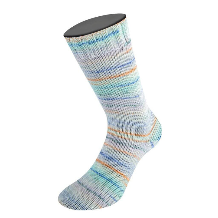 Lana Grossa 4128 - Helltürkis/Orange/Creme/Pastellblau/Blau/ Dunkelgrün/Blasslila Lana Grossa Meilenweit 100 Merino Extrafine Cremoso Lieblingsgarn