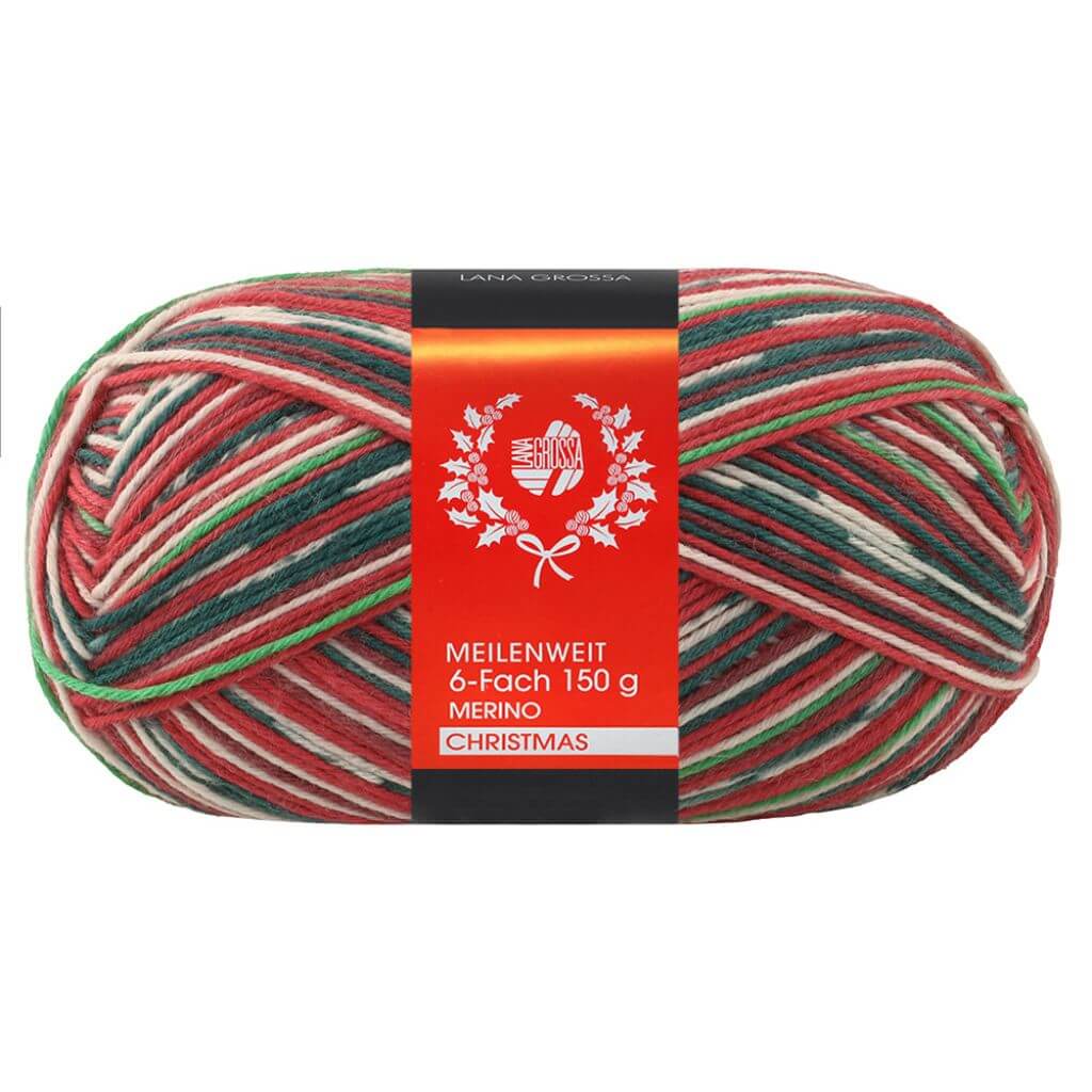Lana Grossa 629 - Dunkelgrün/Weiß/Rot/Hellgrün/Dunkelrot Lana Grossa Meilenweit 6-fach Merino Christmas Lieblingsgarn