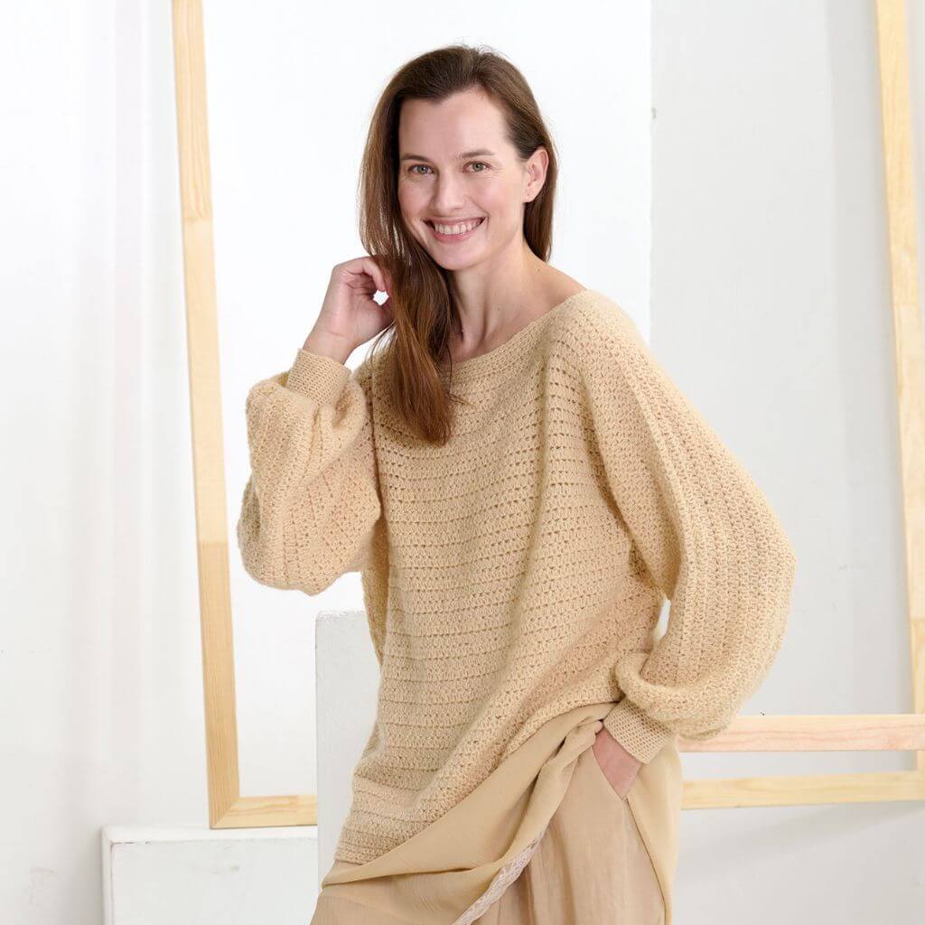 Katia Pullover Atenea mit Schnürausschnitt Häkelanleitung – Bild 2 von 3 bei Lieblingsgarn