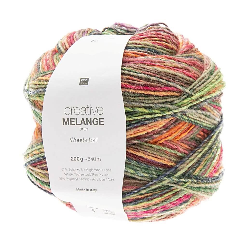 Rico Design Creative Melange Aran Wonderball 200g, Farbe 004 Multicolor – Acryl und Schurwolle bei Lieblingsgarn