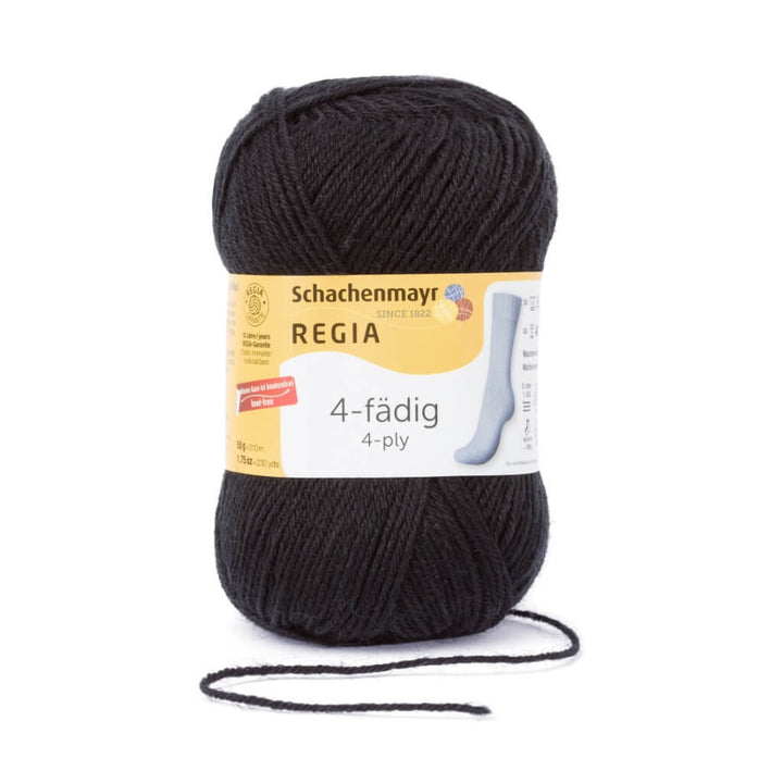 Schachenmayr Regia Uni 4-Fädig 50 Gramm, Farbe 2066 Schwarz – Schurwolle und Synthetik bei Lieblingsgarn