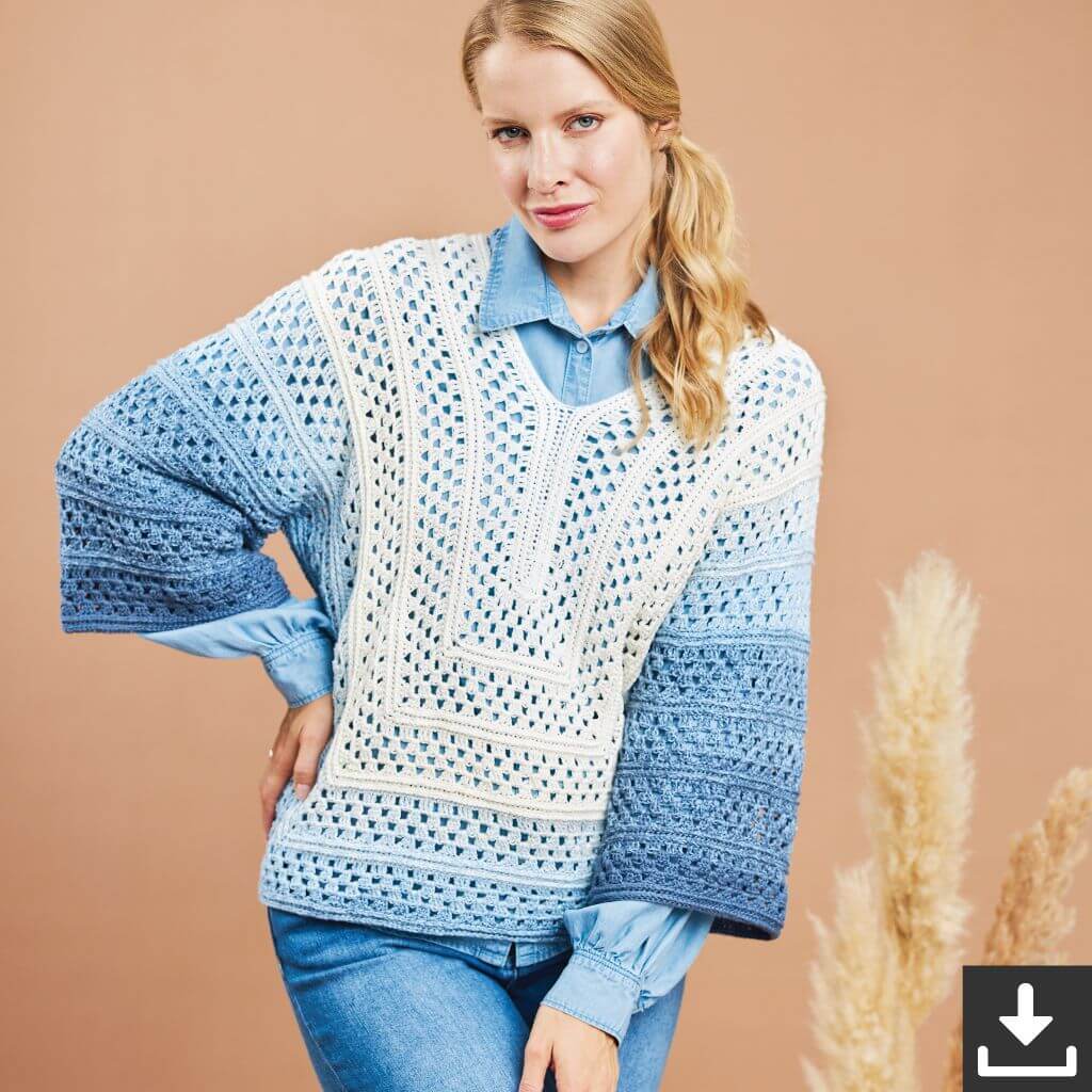 Woolly Hugs Pattern Damenpullover Sky-Line Häkelanleitung - Woolly Hugs (PDF) bei bei bei bei bei bei bei bei Lieblingsgarn