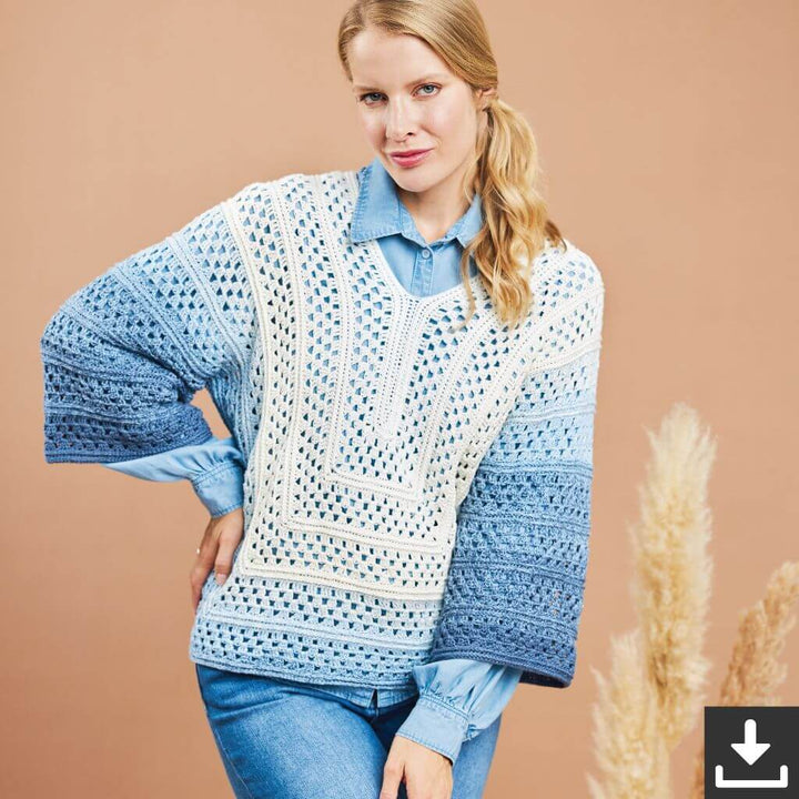 Woolly Hugs Pattern Damenpullover Sky-Line Häkelanleitung - Woolly Hugs (PDF) bei bei bei bei bei bei bei bei Lieblingsgarn