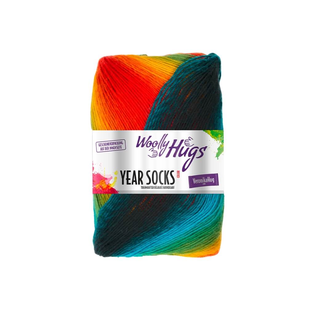 Woolly Hugs Year Socks, Farbe 17 Regenbogen – Schurwolle und Synthetik bei Lieblingsgarn