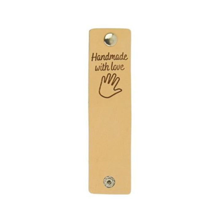 2 Stk. Lederlabel mit Druckknopf 3 cm - "Handmade with Love" Lieblingsgarn